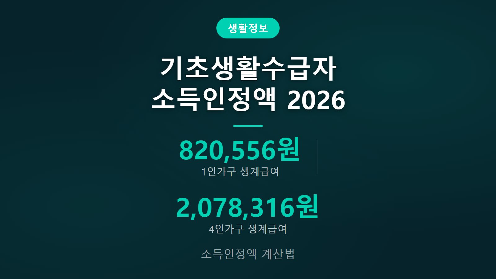 기초생활수급자 소득인정액 계산법 2026 82만원 선정기준 이미지