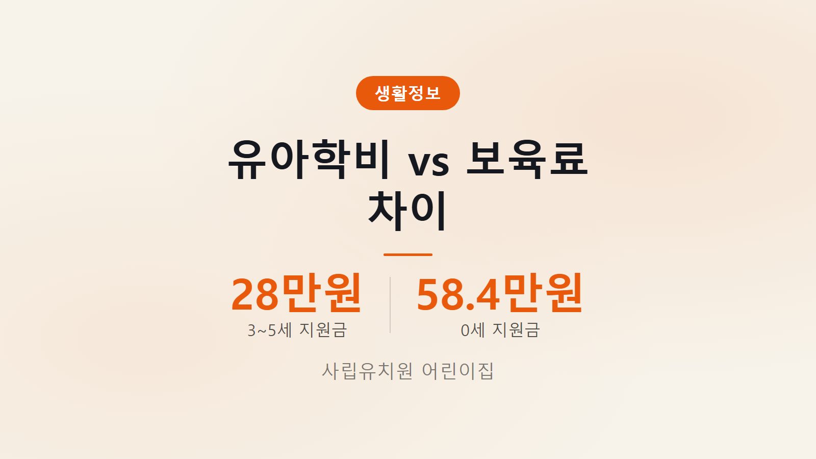 유아학비 사립유치원 어린이집 차이 28만원 지원금액 비교 이미지