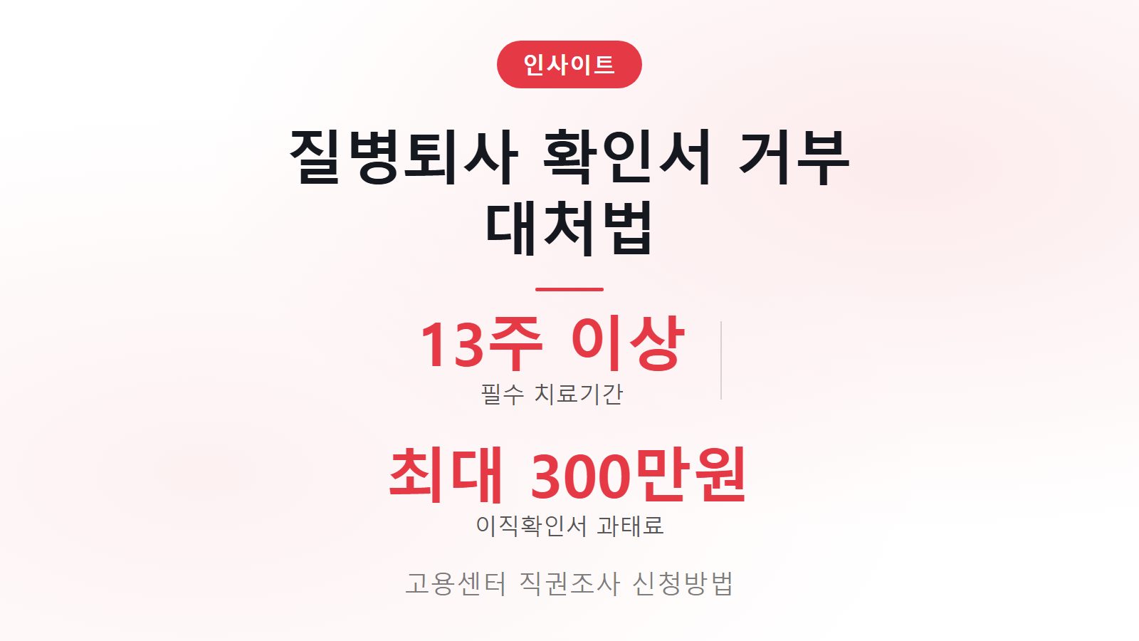 질병퇴사 확인서 회사가 거부할 때 대처법 13주 이상 치료 조건 및 4단계 직권조사 안내 이미지
