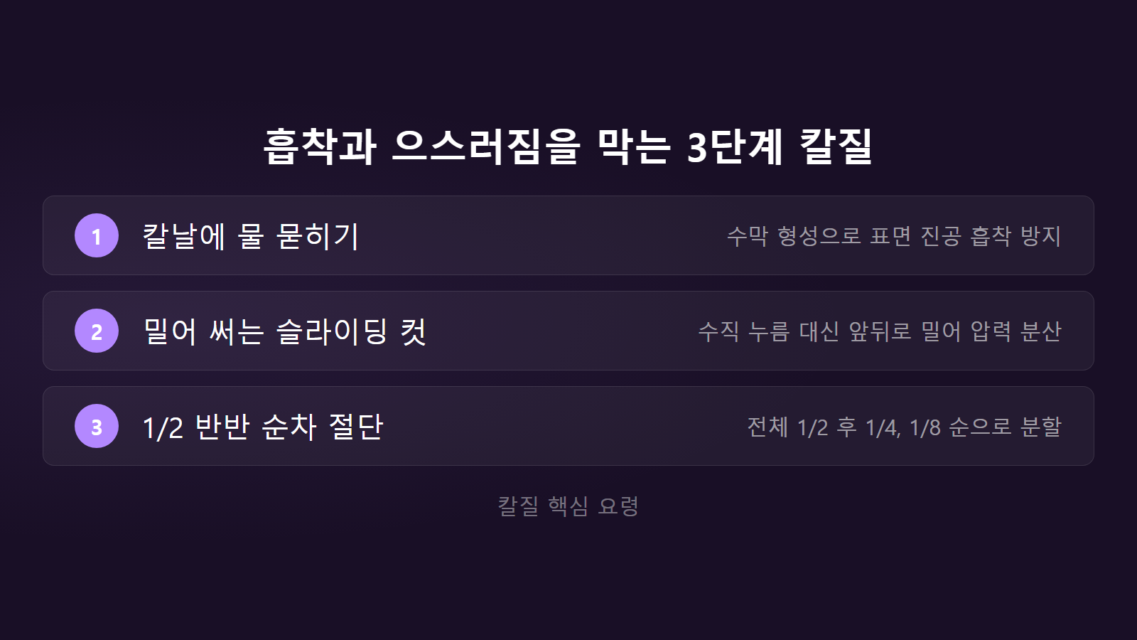 두부 안 부서지게 자르는 법 흡착 방지 3단계 칼질 체크리스트 이미지