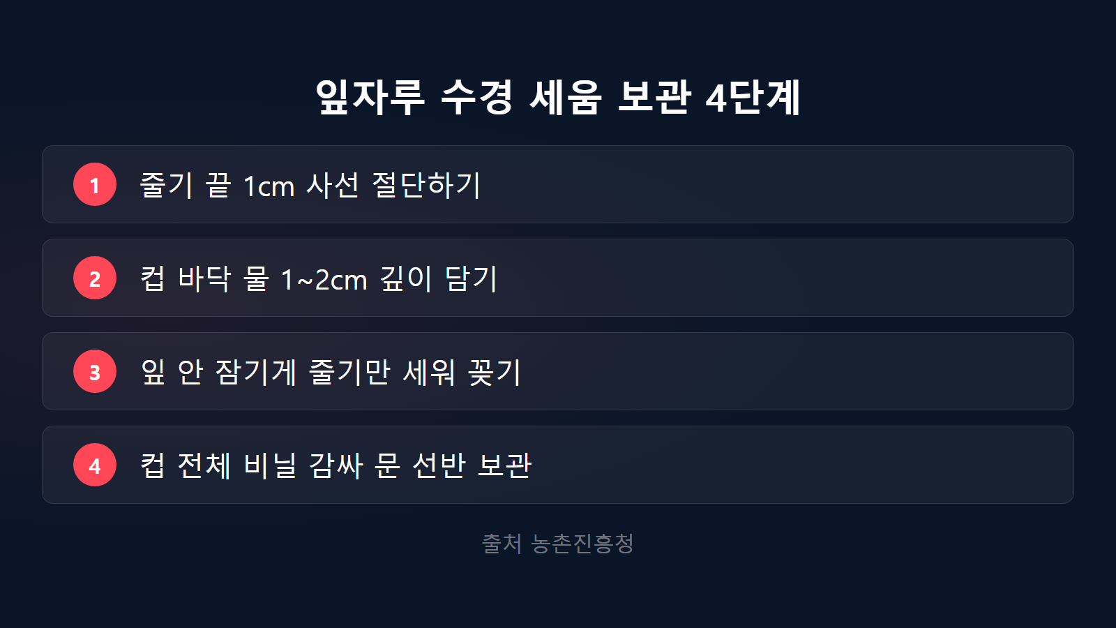 깻잎 무르지 않는 보관법 줄기 1cm 절단 수경 보관 4단계 체크리스트 이미지