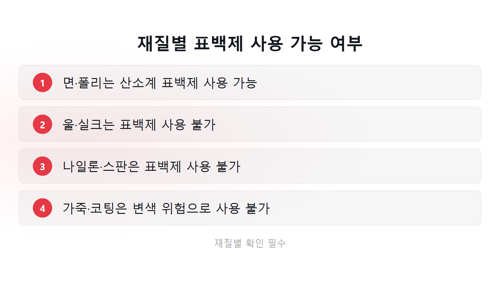 겨드랑이 노란 얼룩 재질별 표백제 사용 가능 여부 체크리스트 이미지