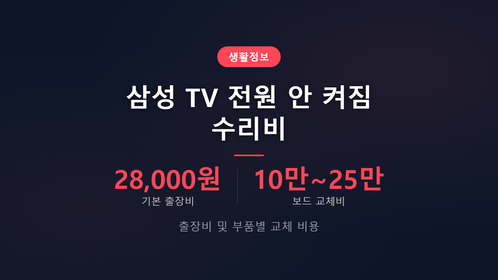 삼성 TV 전원 안켜짐 깜빡임 수리비 출장비 28000원 주요 부품별 견적 비교 썸네일 이미지