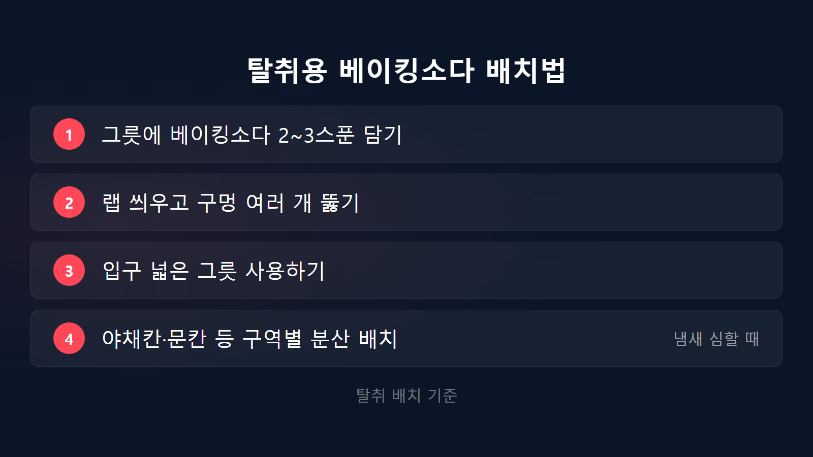 냉장고 냄새 베이킹소다 2 3스푼 그릇 배치 체크리스트 이미지
