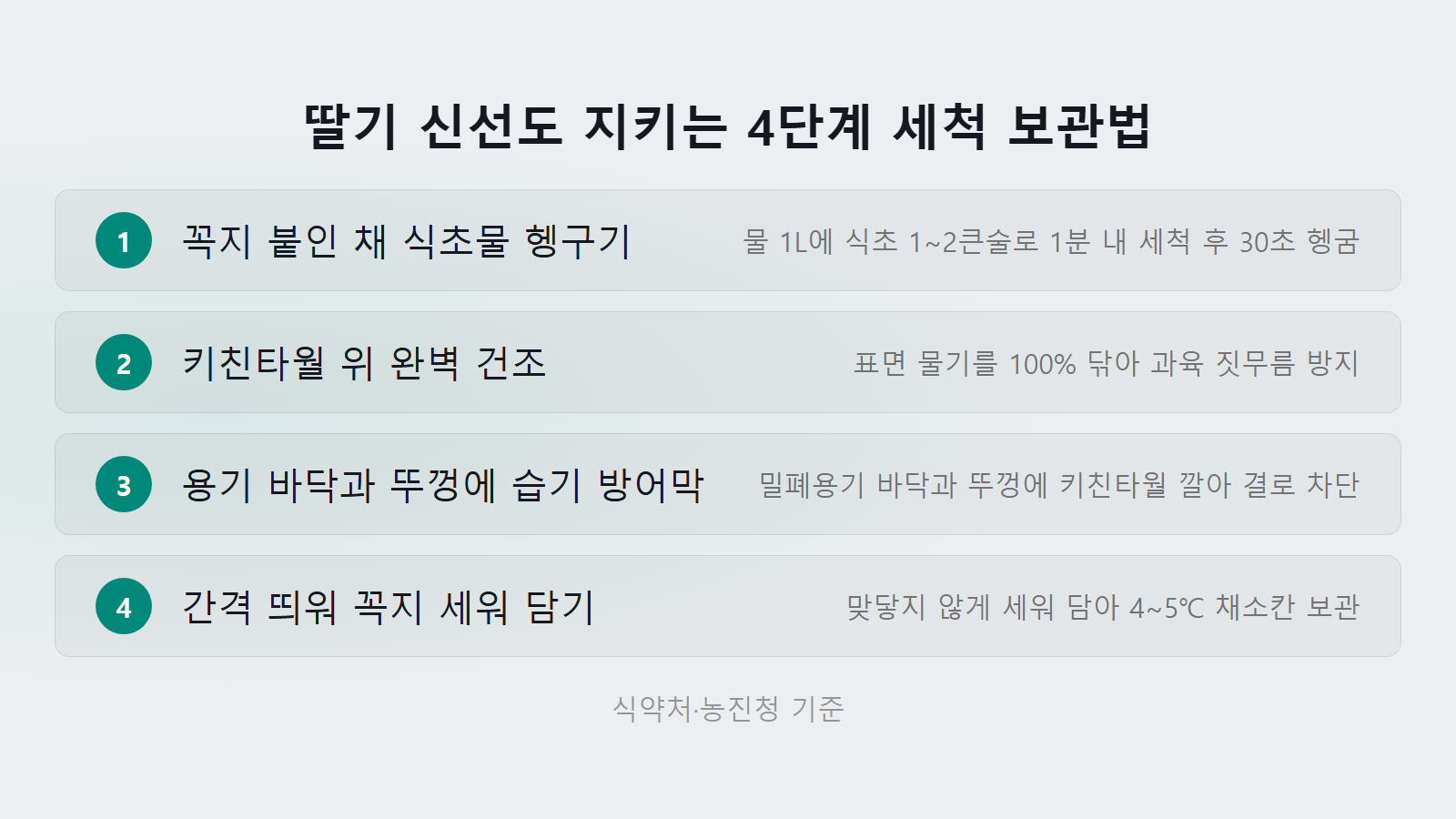 딸기 씻어서 오래 보관하는 법 4단계 식초 세척과 건조 체크리스트 이미지