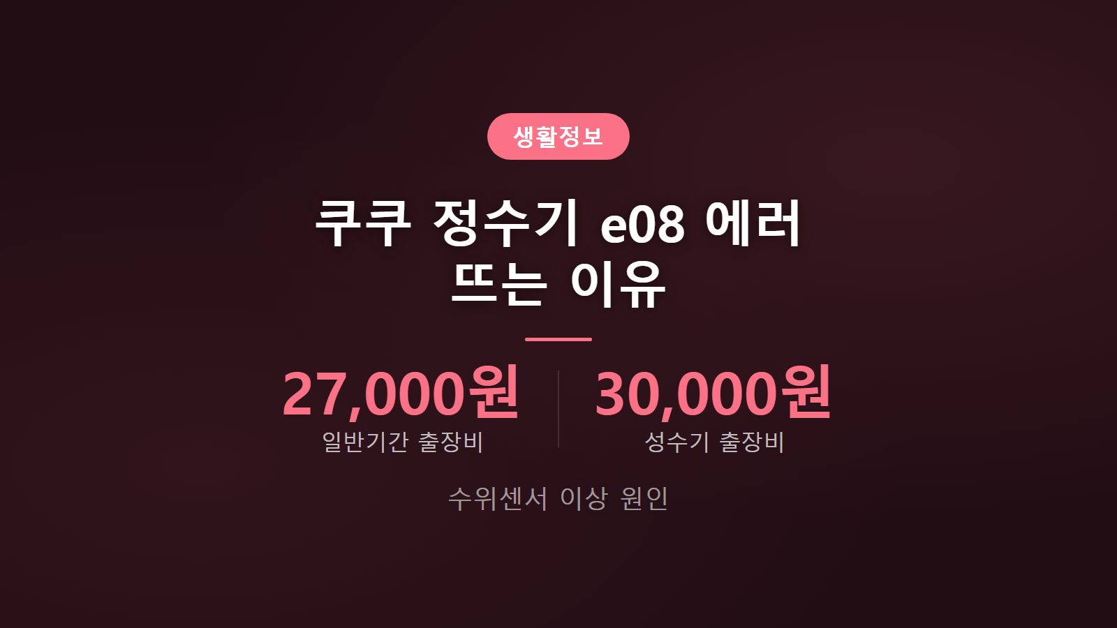 쿠쿠 정수기 e08 에러 수위센서 이상 원인 이미지