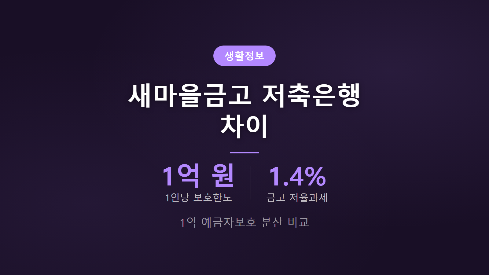 새마을금고 예금자보호 저축은행과 차이 1인당 1억 원 한도 비교 안내 이미지