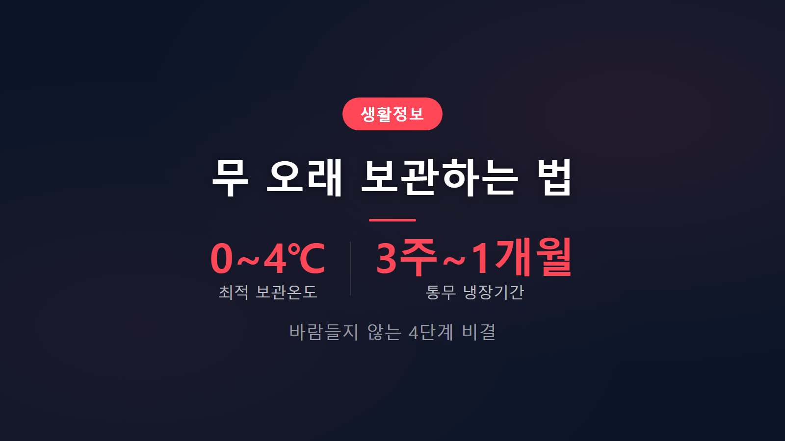 겨울무 보관법 0도에서 4도 저온 2중 포장 신선 보관 안내 이미지