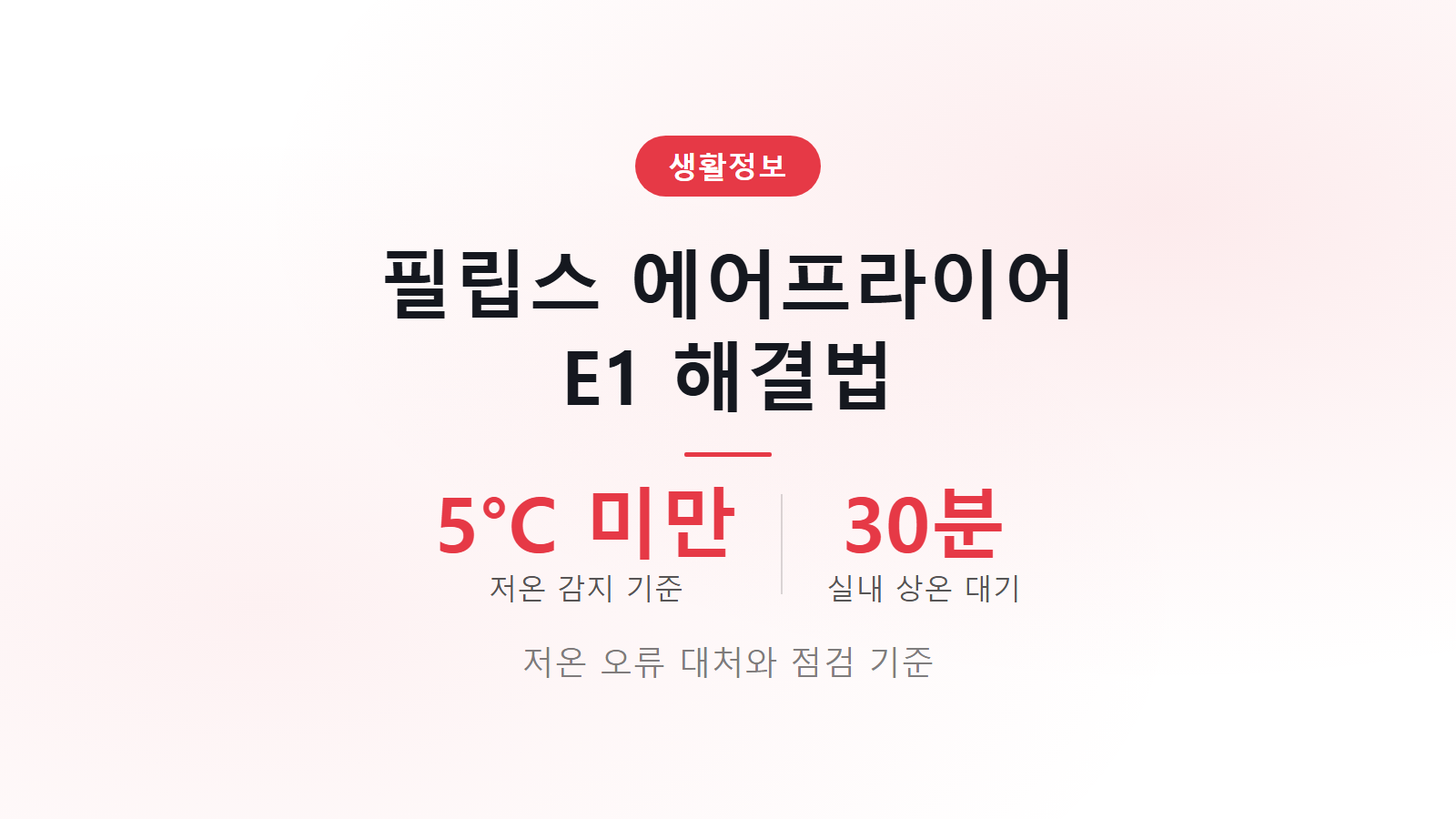 필립스 에어프라이어 E1 에러 원인 5도 저온 해결 5단계 순서 이미지