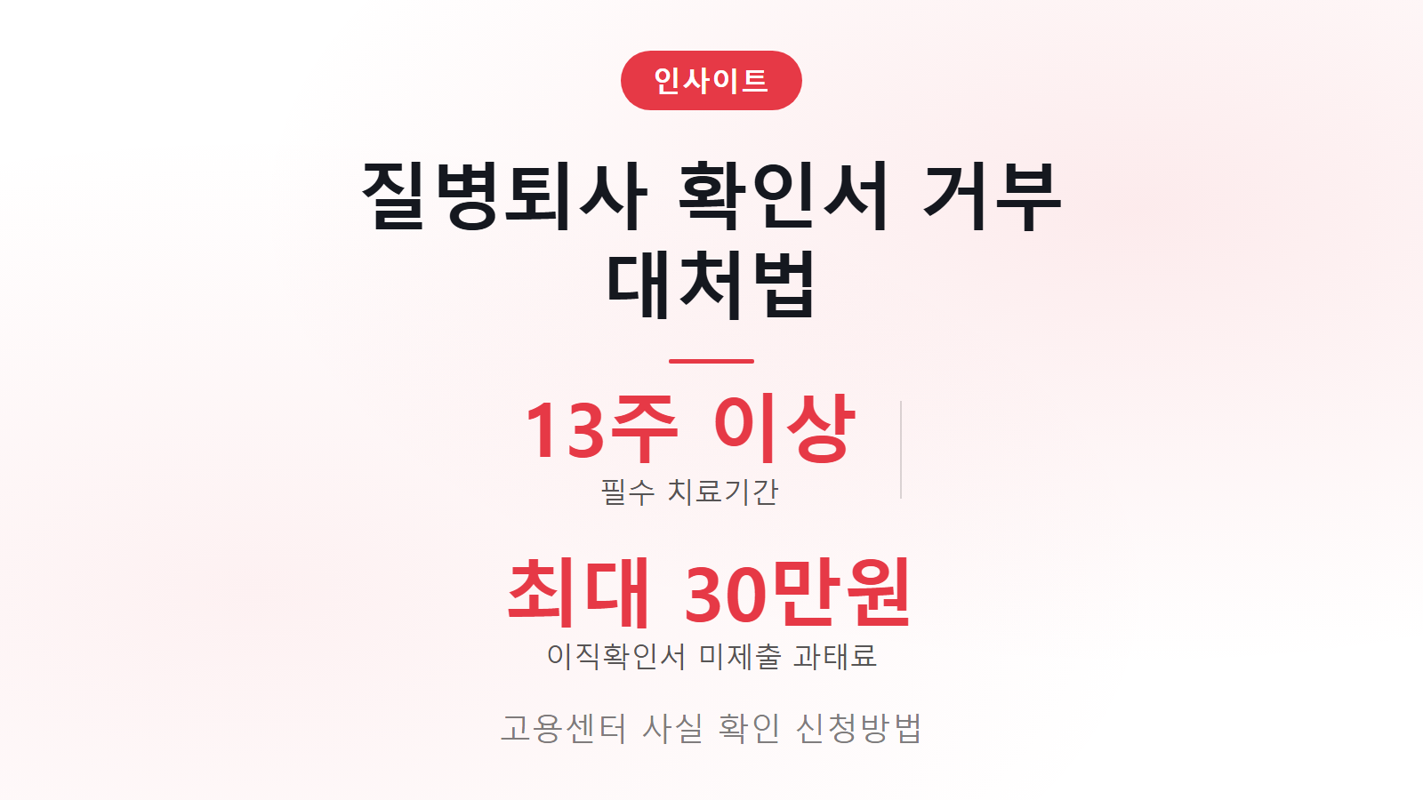 질병퇴사 확인서 거부 대처법 13주 이상 치료기간과 이직확인서 미제출 과태료 최대 30만원 안내 이미지
