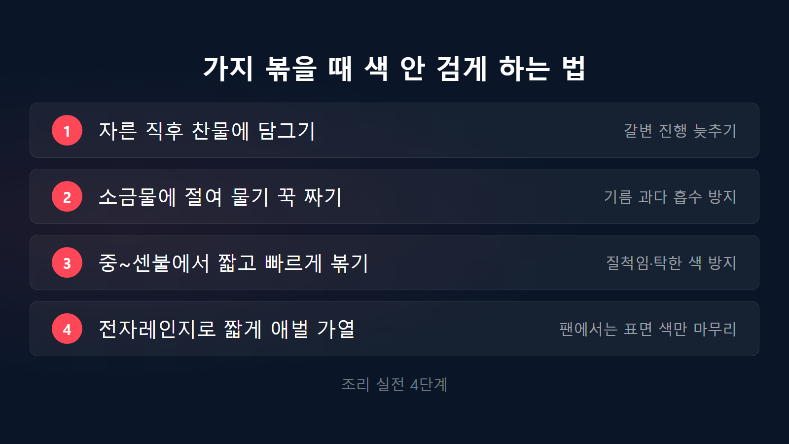 가지 볶을 때 색 안 검게 하는 법 4단계 체크리스트 이미지
