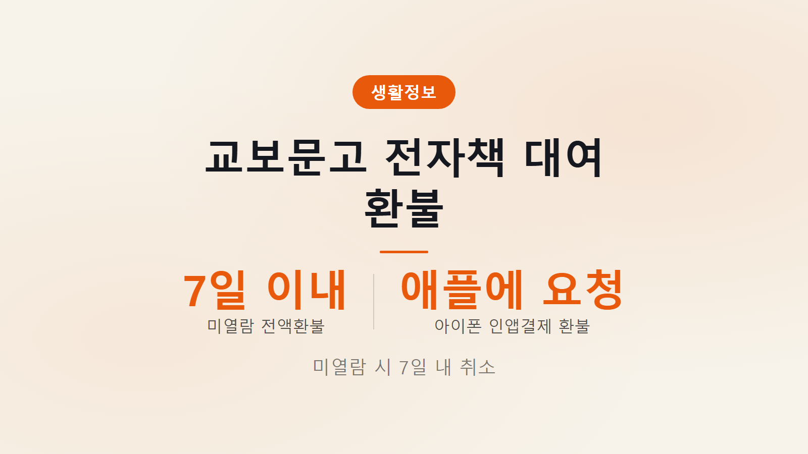 교보문고 전자책 대여 환불 결제 후 7일 이내 미열람 취소 조건 안내 이미지