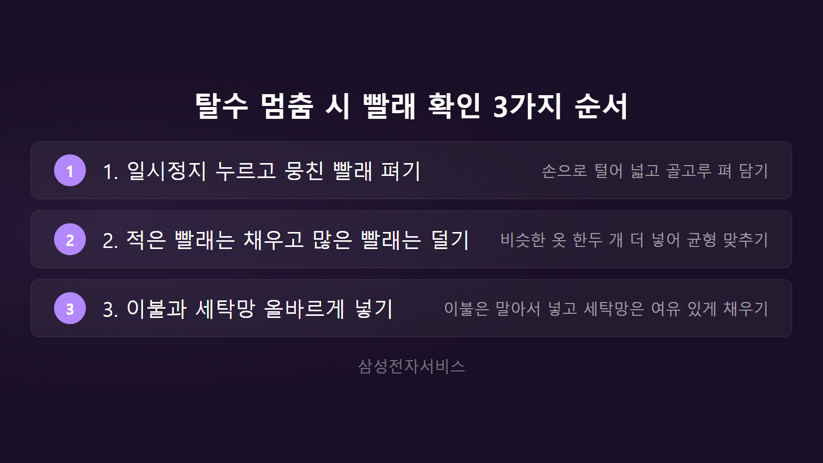 삼성 세탁기 UB 탈수 멈춤 빨래 확인 3가지 순서 체크리스트 이미지
