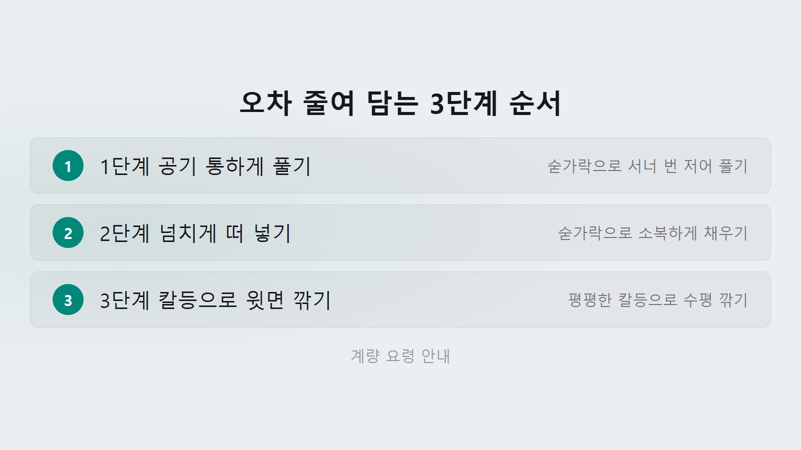 밀가루 그램 계량 오차 줄이는 3단계 순서 체크리스트 이미지