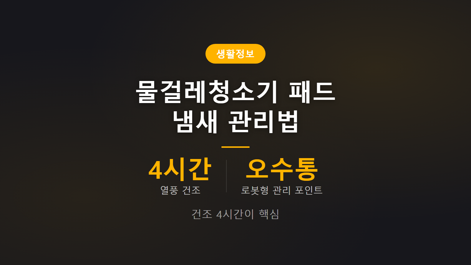 물걸레청소기 패드 냄새 관리법 열풍 건조 4시간 로봇형 오수통 관리 썸네일 이미지