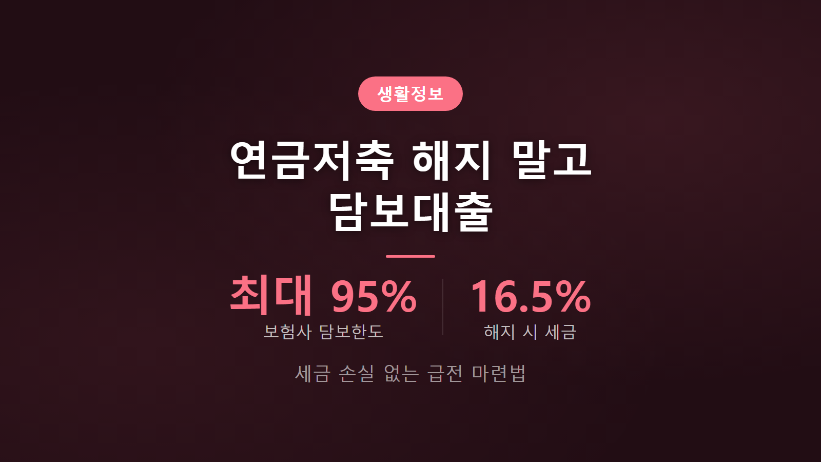 연금저축 해지 말고 담보대출 보험사 담보한도 최대 95퍼센트와 해지 시 세금 16.5퍼센트